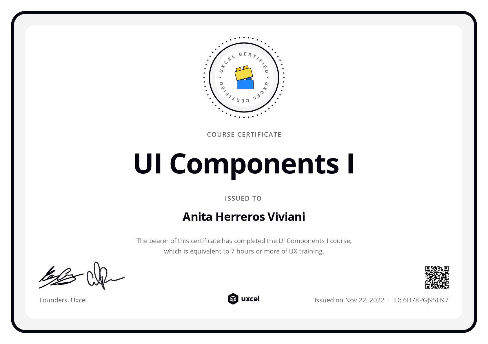 Anita Herreros Viviani's certificate